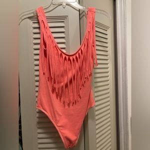 Guess fringe body suit. Great condition. Size small. Orange
